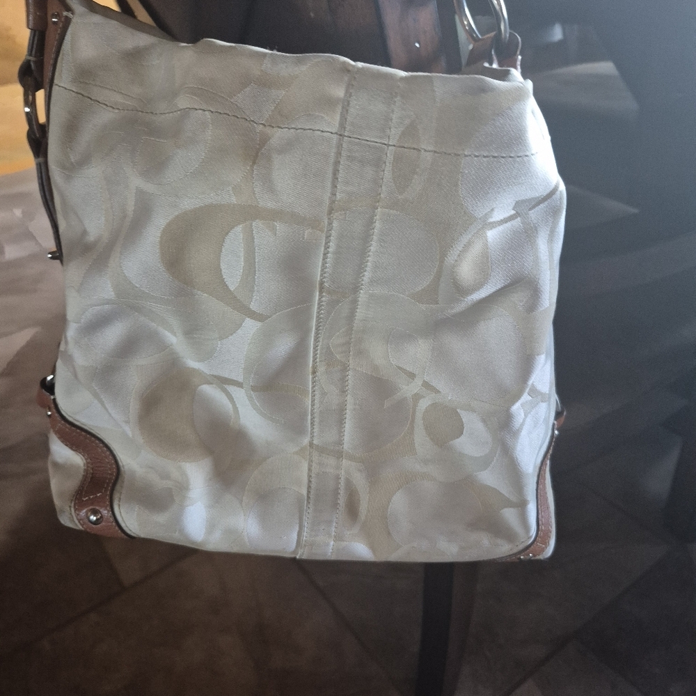 Elegant Cream Designer Coach Shoulder Bag